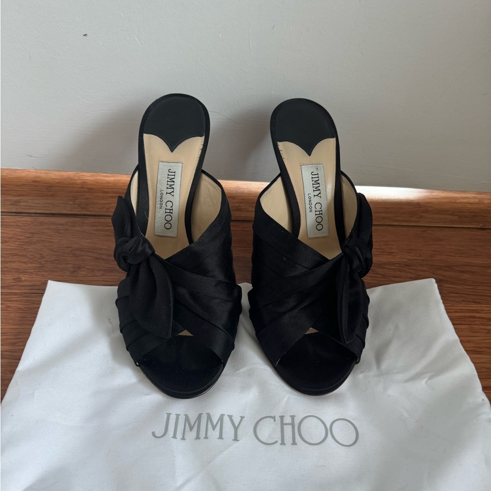 Jimmy Choo Satin Bow Accent Slides